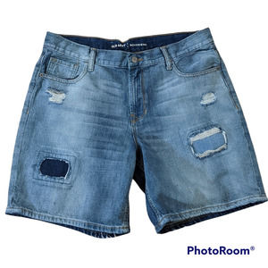 Old Navy Distressed Patch Boyfriend Blue Denim Shorts Women's Size 8